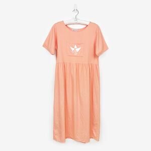 Leslie Belle Maxi Dress Small Petite Coral Cotton Lagenlook Soft Coastal Summer